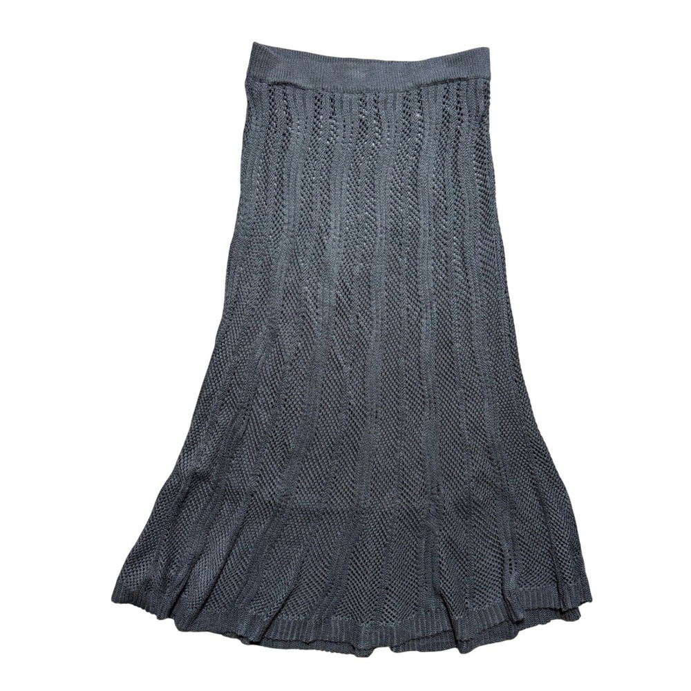 Lapis Skirt Womens L 2574 Gray Open Knit Pointelle Maxi EUC